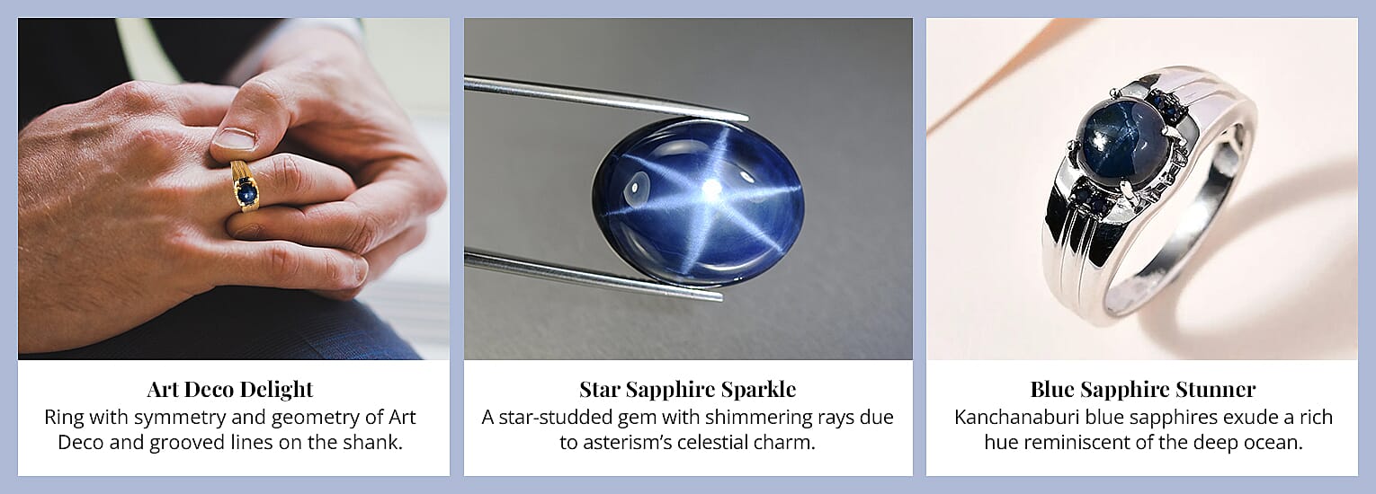 Blue Star Sapphire and Kanchanaburi Blue Sapphire Men's Ring Banner