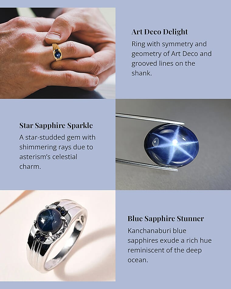 Blue Star Sapphire and Kanchanaburi Blue Sapphire Men's Ring Banner