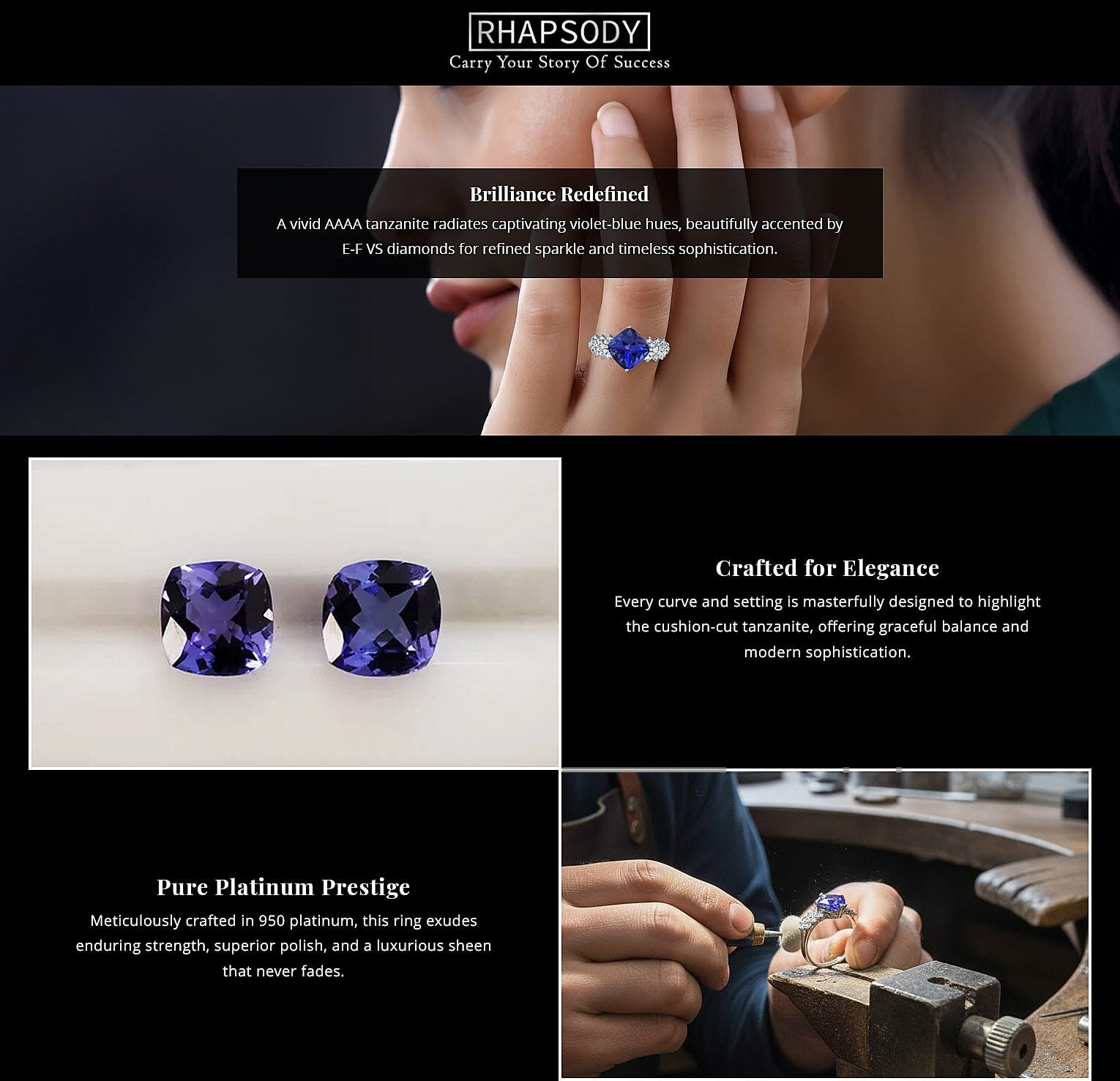 Certified and Appraised Rhapsody 950 Platinum AAAA Tanzanite and E-F VS Diamond Ring 5.75 Grams 3.75 ctw Banner