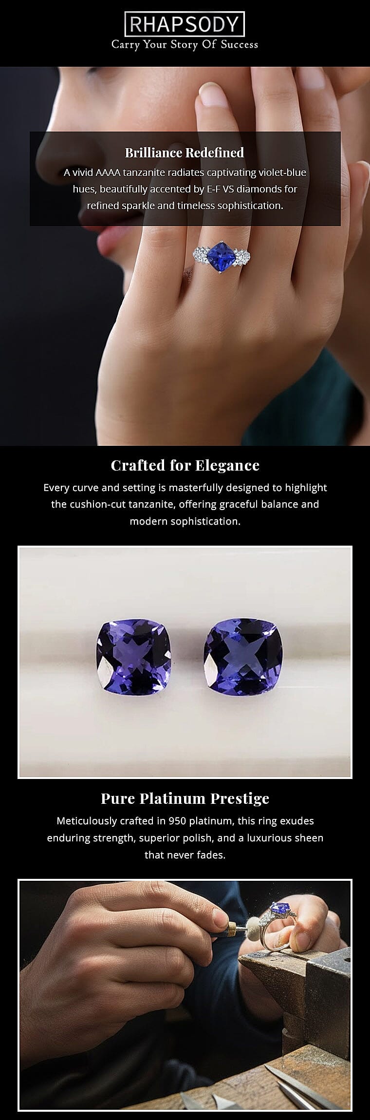 Certified and Appraised Rhapsody 950 Platinum AAAA Tanzanite and E-F VS Diamond Ring 5.75 Grams 3.75 ctw Banner