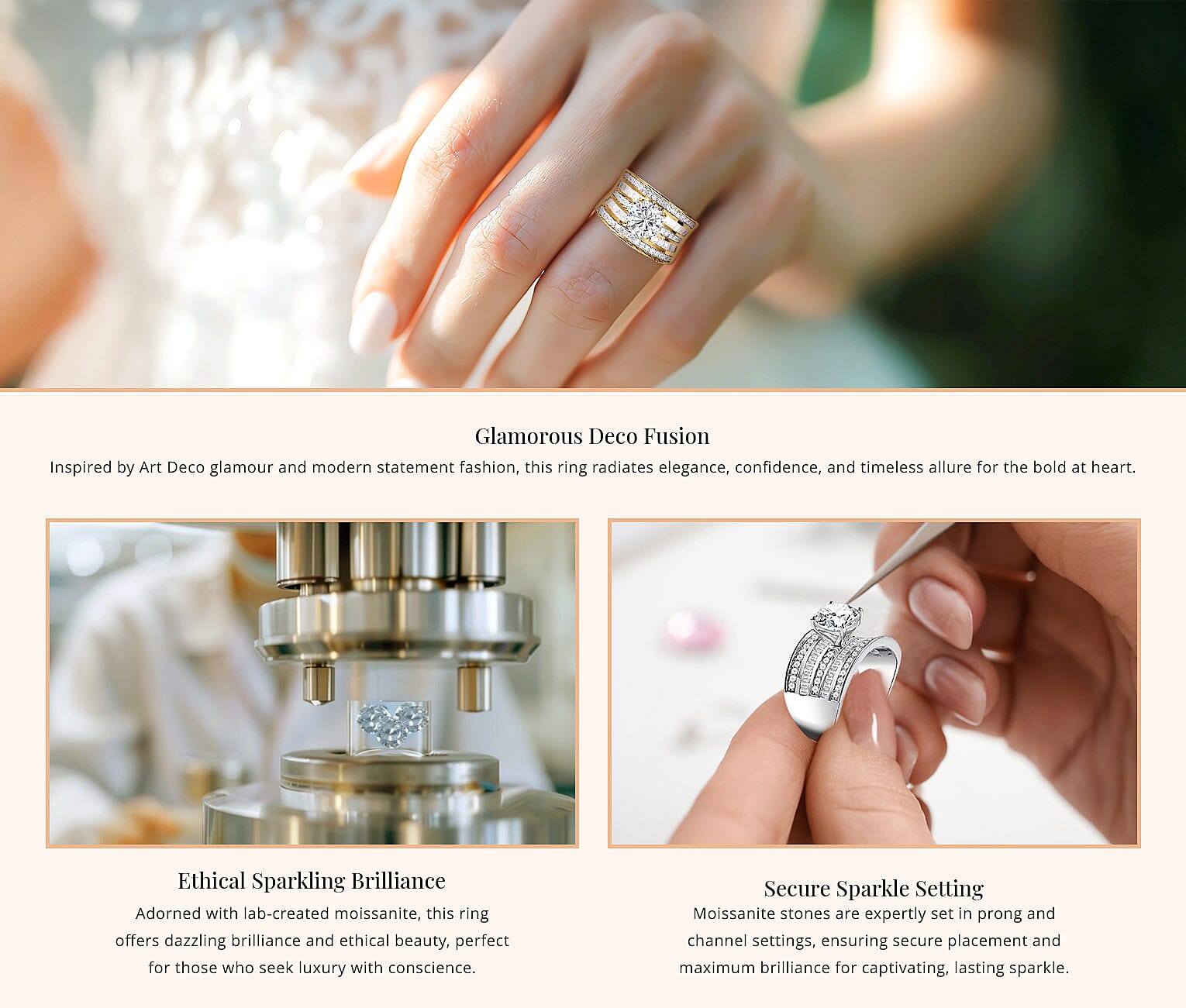 Moissanite (Rnd 8mm) Ring in Vermeil YG Over Sterling Silver Banner