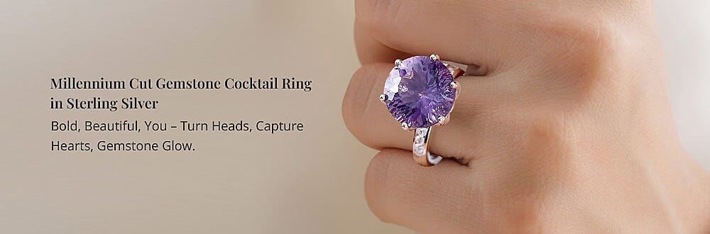 Millennium Cut Gemstone Cocktail Ring in Sterling Silver Banner