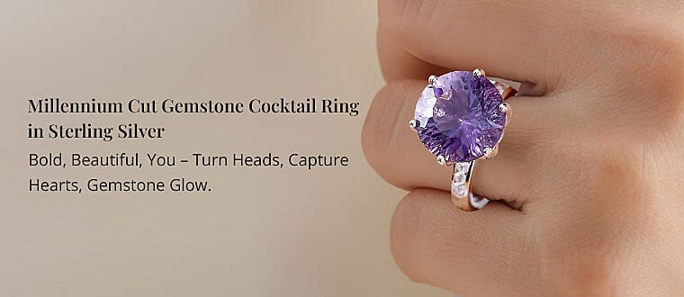 Millennium Cut Gemstone Cocktail Ring in Sterling Silver Banner