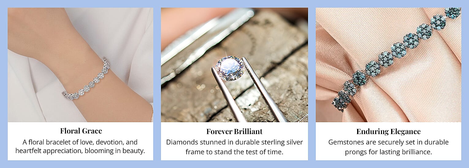 Diamond Floral Bracelet in Platinum Over Sterling Silver Banner
