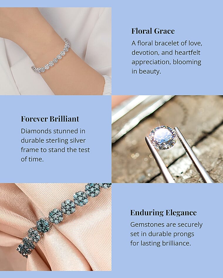 Diamond Floral Bracelet in Platinum Over Sterling Silver Banner