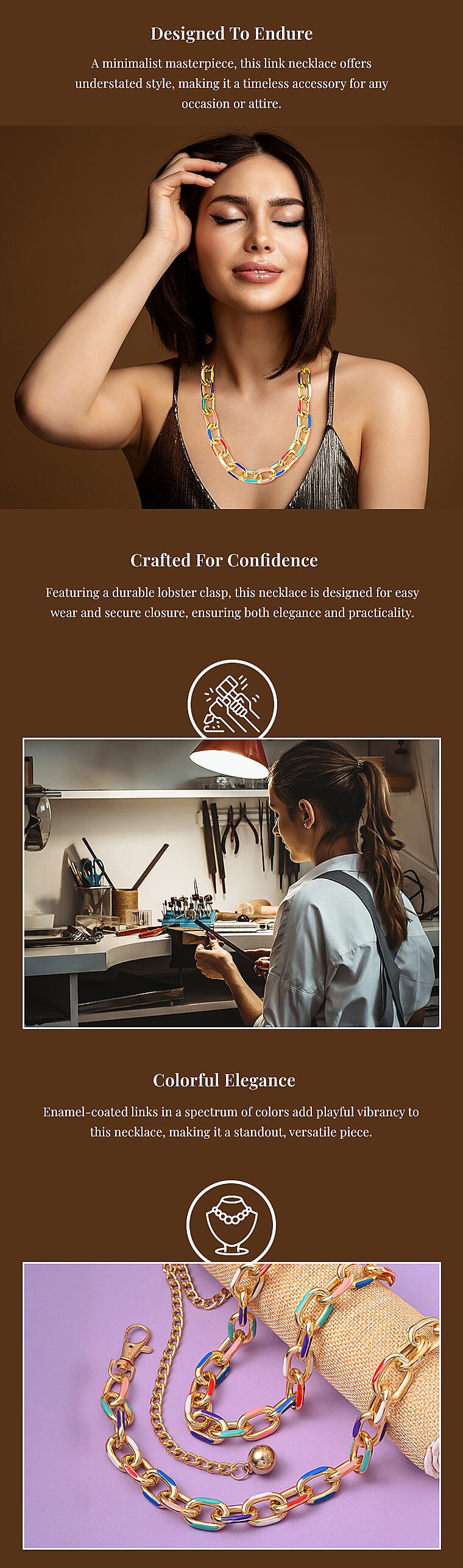 Multi Color Enameled Necklace in GoldtoneBanner