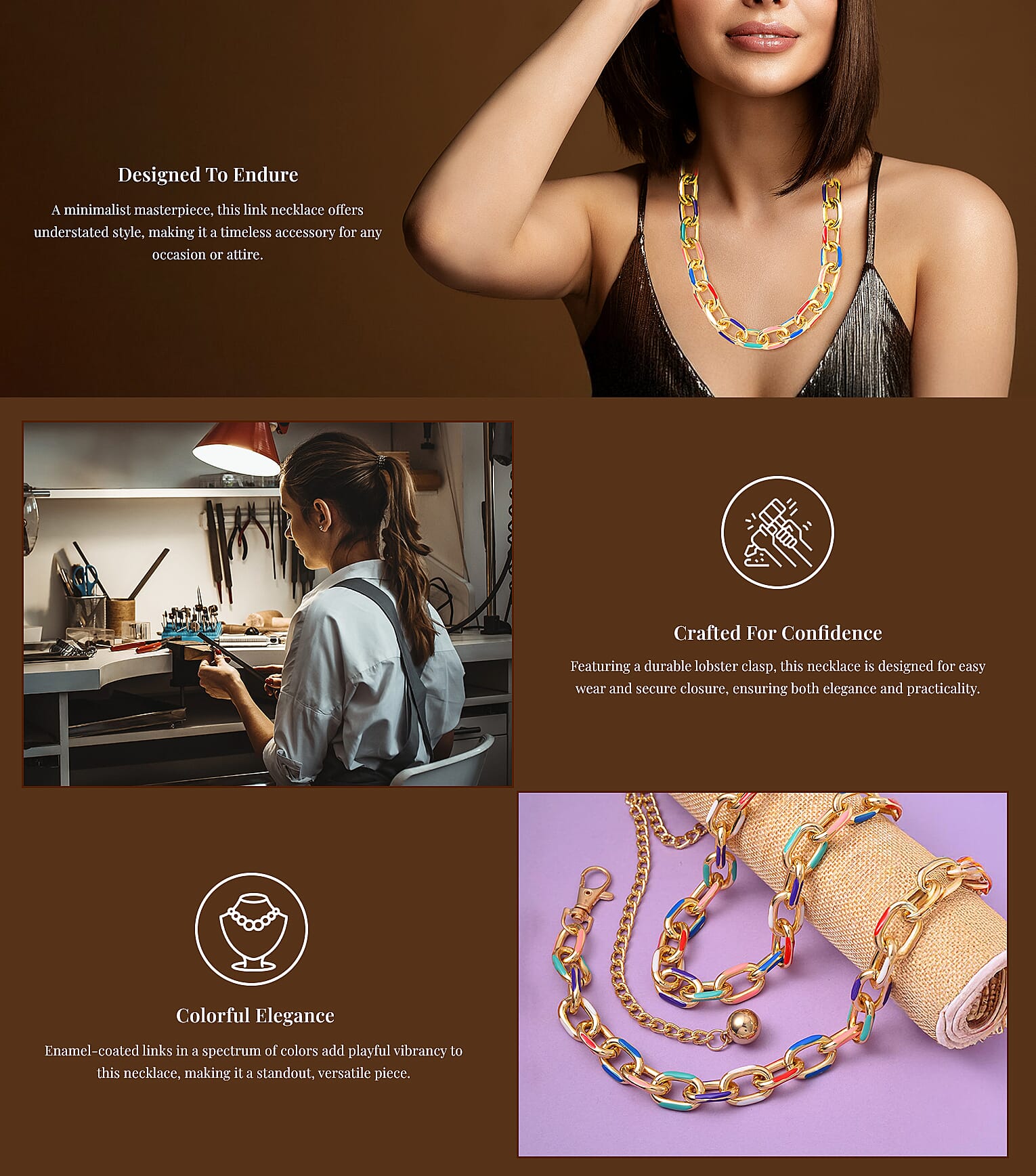 Multi Color Enameled Necklace in Goldtone Banner