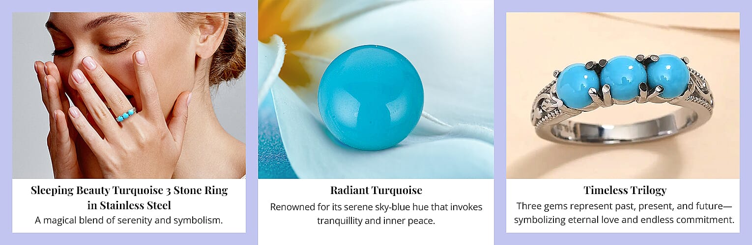 Sleeping Beauty Turquoise 3 Stone Ring in Stainless Steel Banner