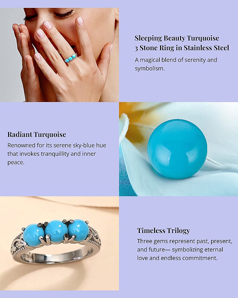 Sleeping Beauty Turquoise 3 Stone Ring in Stainless Steel Banner