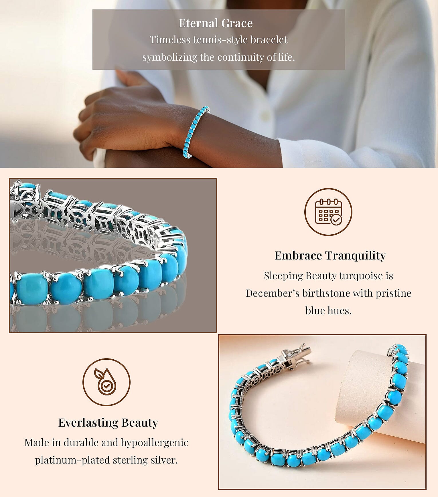 Sleeping Beauty Turquoise Tennis Bracelet in Platinum Over Sterling Silver Banner
