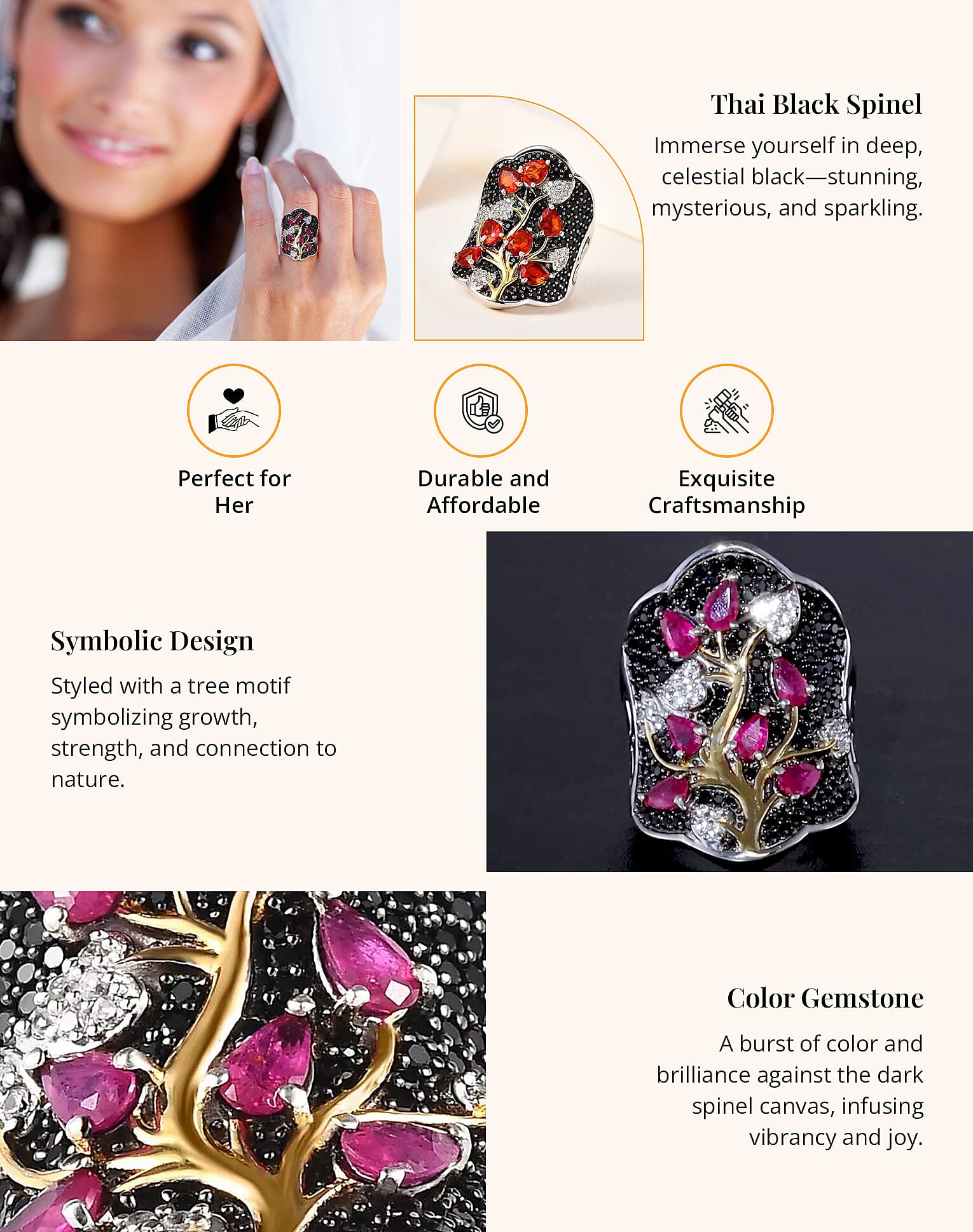 Mexican Cherry Fire Opal and Multi Gemstone Ring in Vermeil YG and Platinum Over Sterling Silver Banner