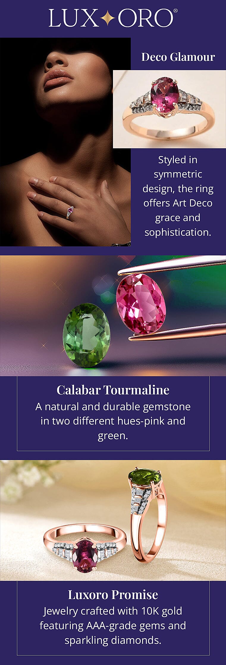 Luxoro Natural Calabar Pink Tourmaline and Diamond Ring Banner