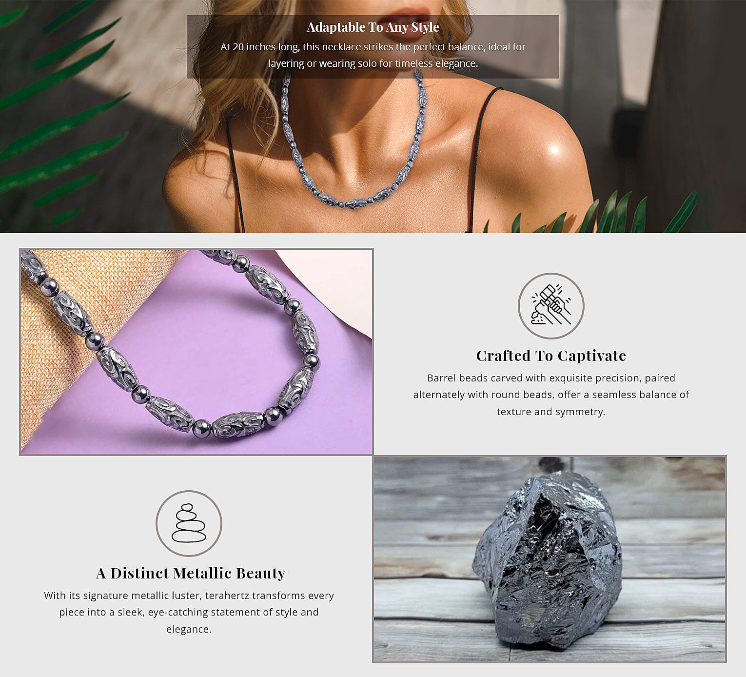 Terahertz 287.35 ctw Beaded Necklace, Carved Barrel Beads Necklace Banner