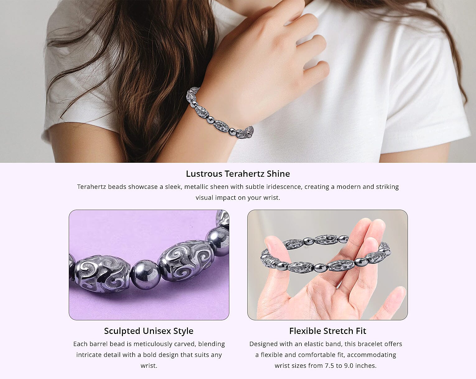 Terahertz 103.25 ctw Beaded and Carved Barrel Stretch Bracelet Banner