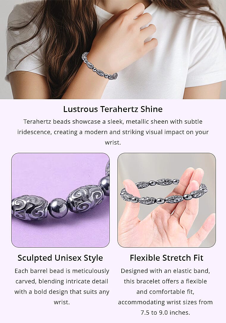 Terahertz 103.25 ctw Beaded and Carved Barrel Stretch Bracelet Banner