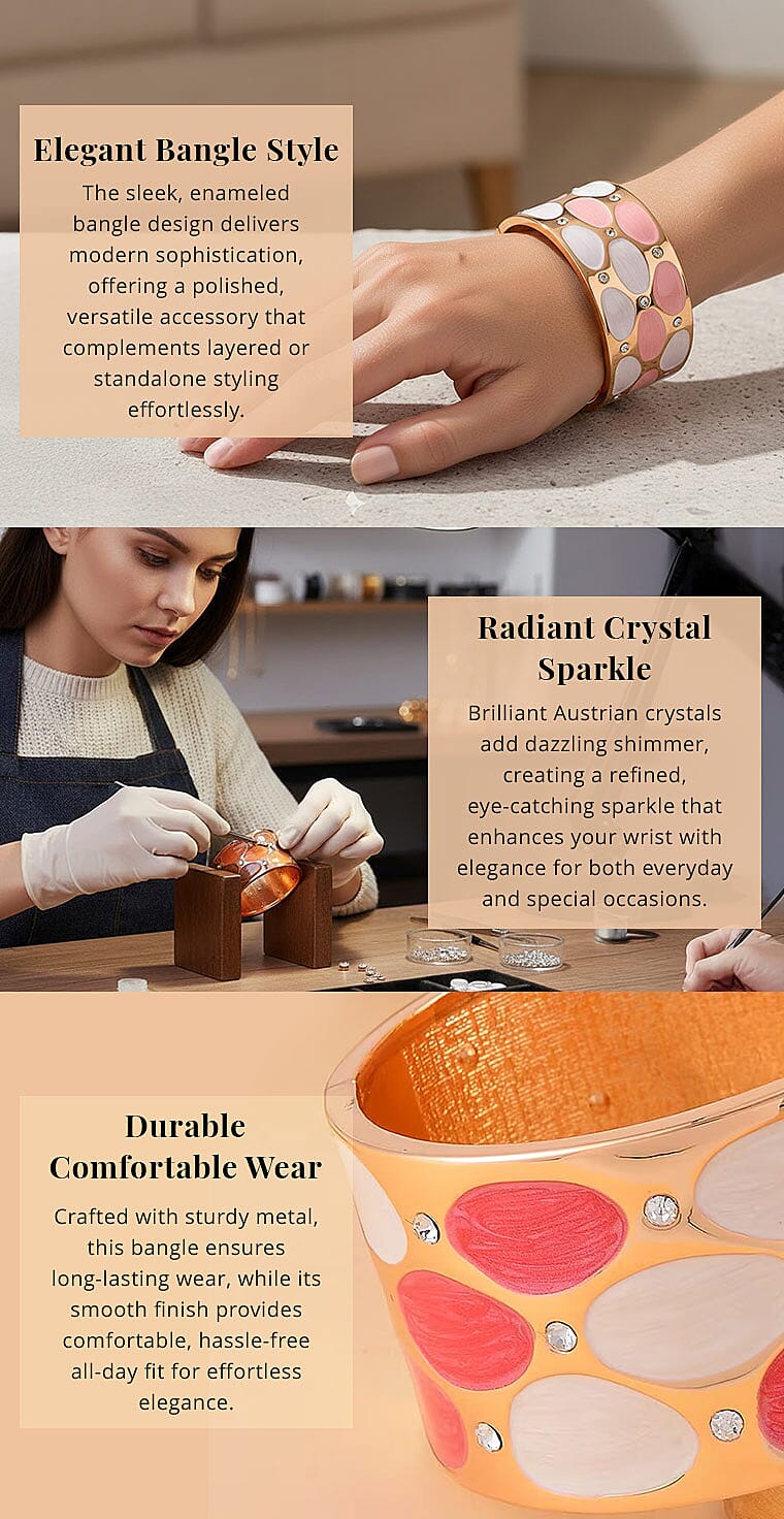 White Austrian Crystal and Pink Enameled Bangle Bracelet Banner