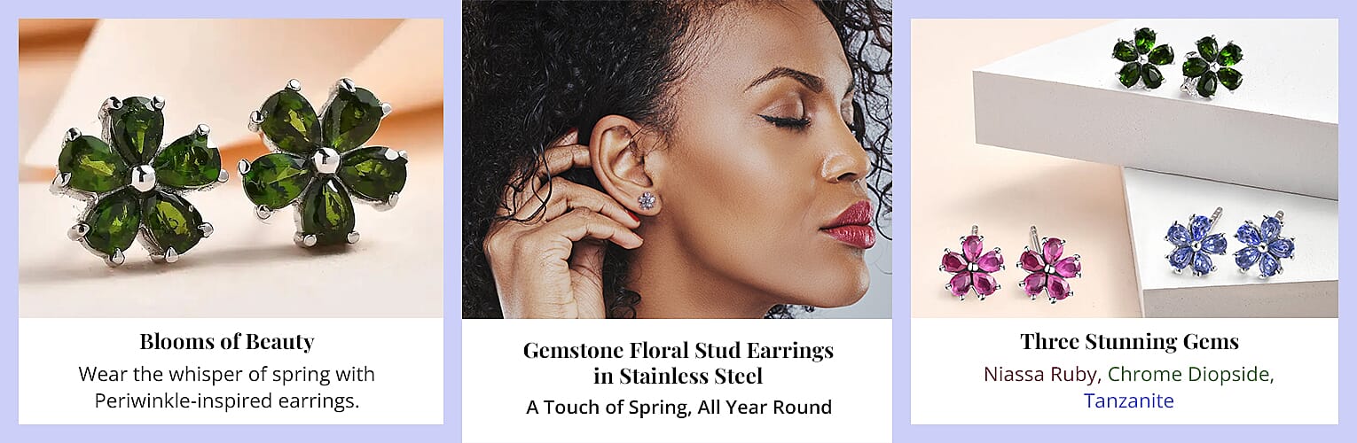 Gemstone Floral Stud Earrings in Stainless Steel Banner