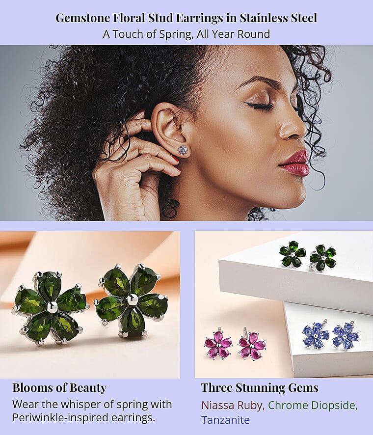 Gemstone Floral Stud Earrings in Stainless Steel Banner