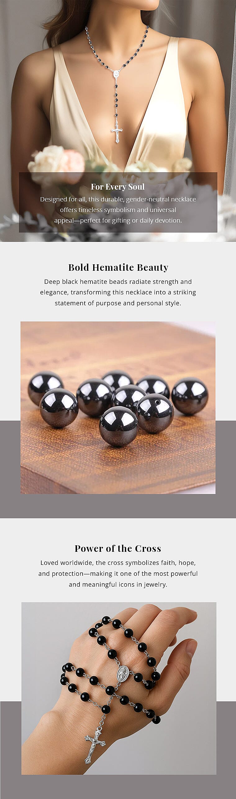 Black Hematite Cross Pendant with Beaded Necklace Banner