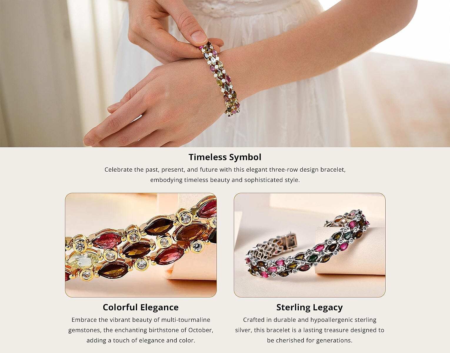 Multi-Tourmaline and White Zircon Bracelet in Platinum Over Sterling Silver Banner