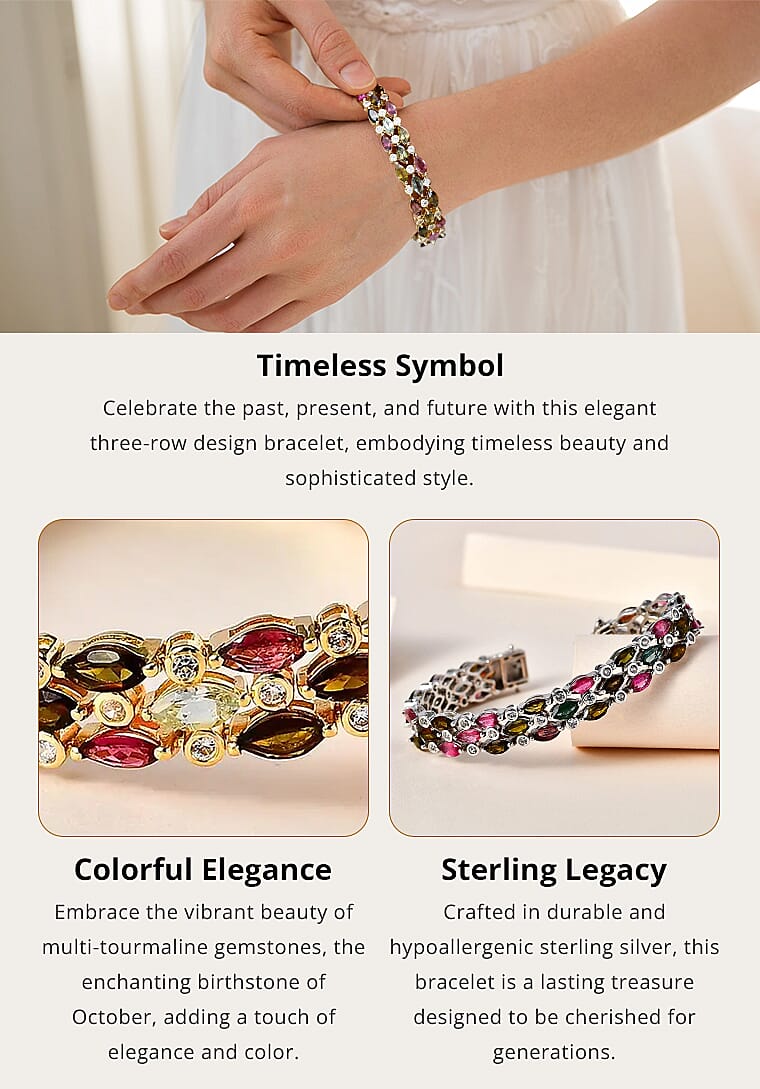 Multi-Tourmaline and White Zircon Bracelet in Platinum Over Sterling Silver Banner