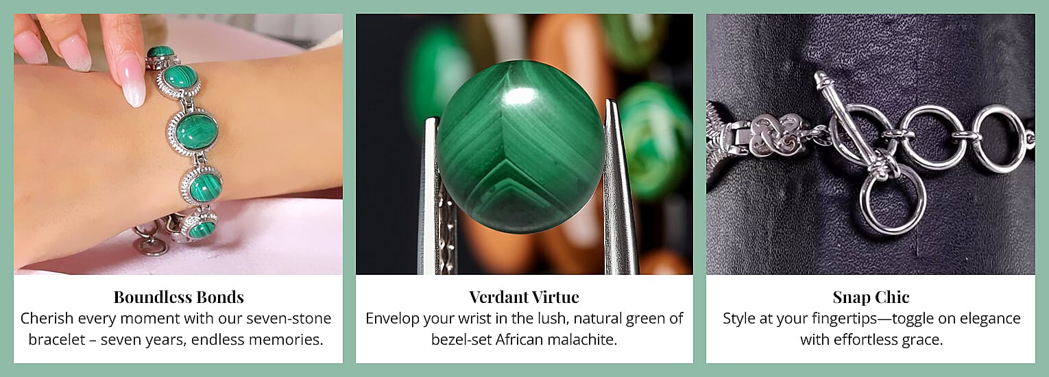 African Malachite Bracelet in Stainless Steel Banner