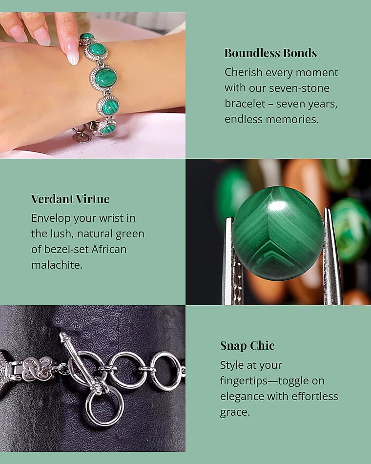 African Malachite Bracelet in Stainless Steel Banner