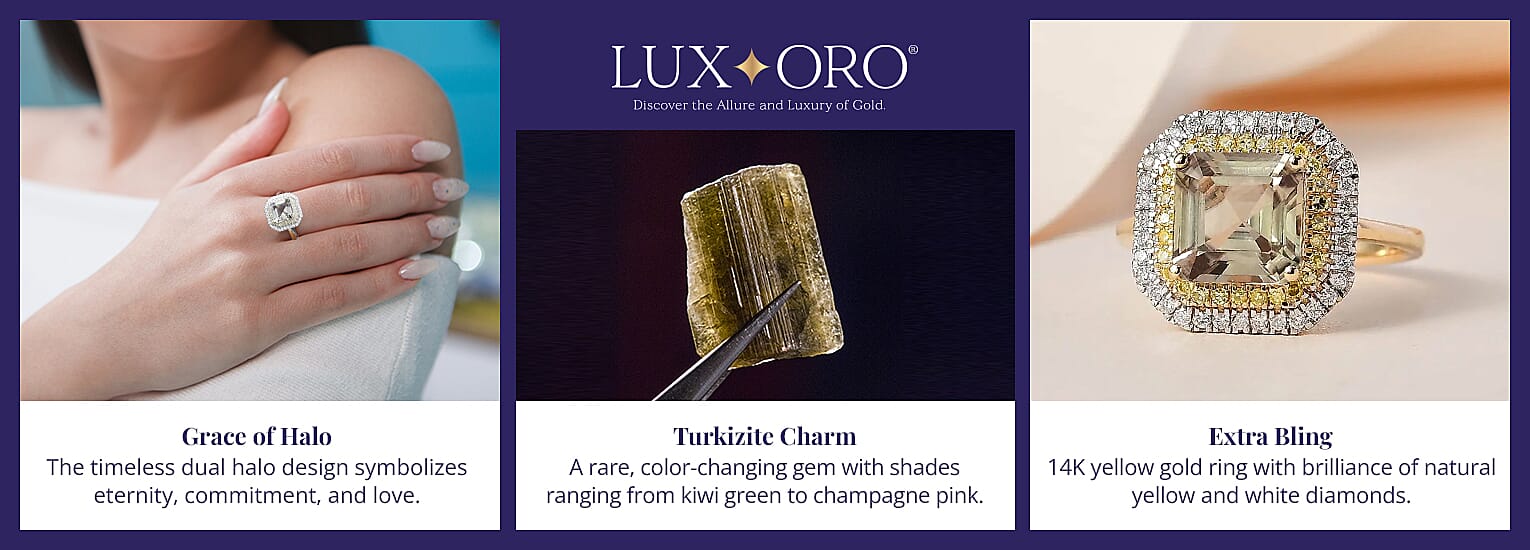 Luxoro AAA Turkizite, I1-I2 Natural Yellow and White Diamond Double Halo Ring Banner