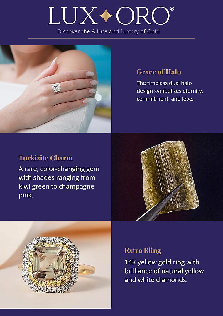 Luxoro AAA Turkizite, I1-I2 Natural Yellow and White Diamond Double Halo Ring Banner