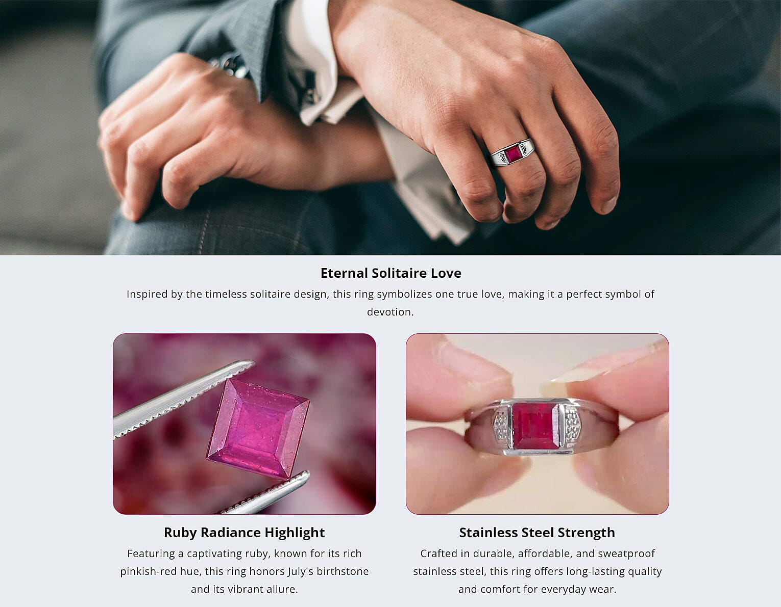 Niassa Ruby Men's Ring in Stainless Steel Banner