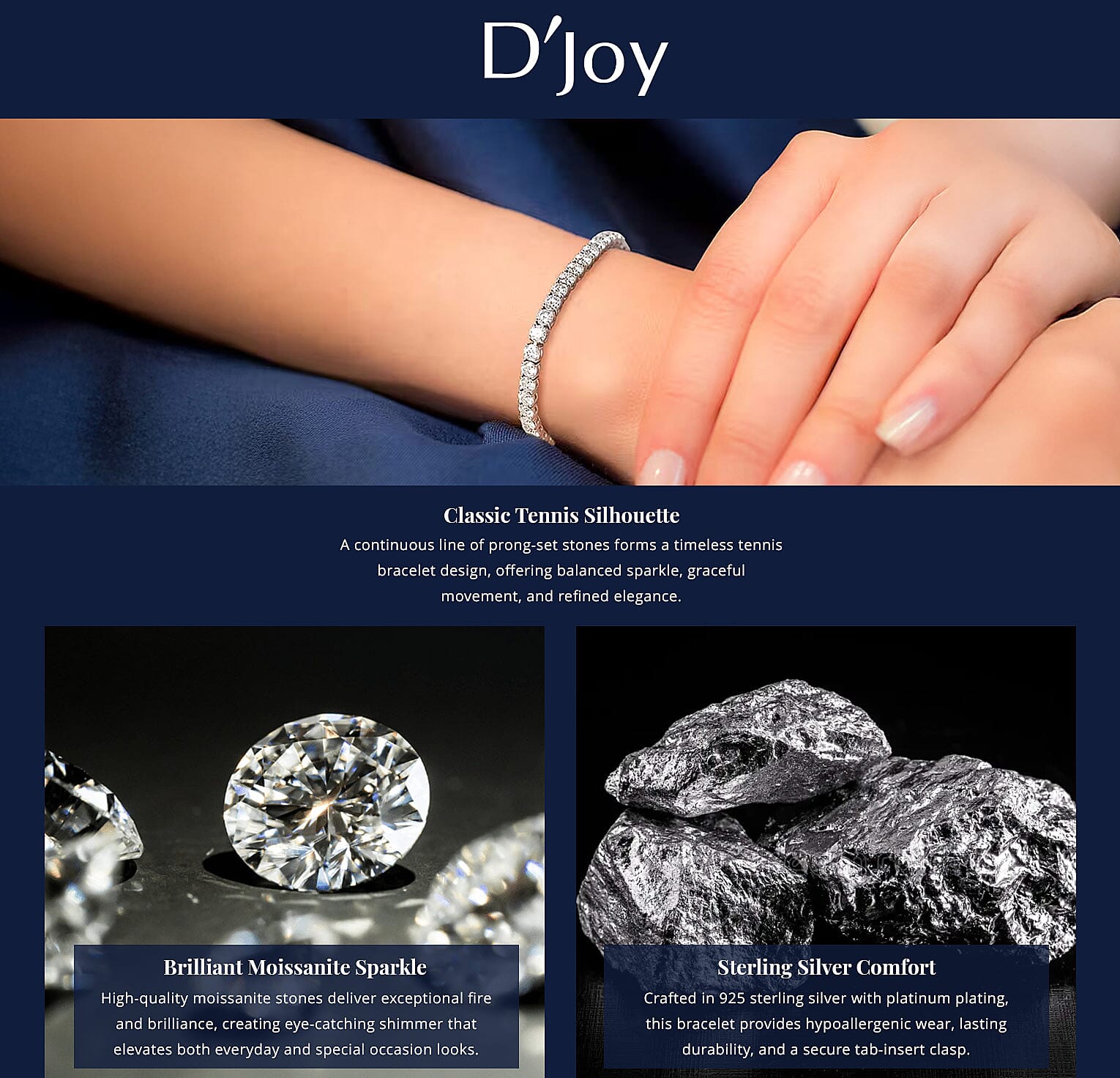 D'Joy Moissanite 4.90 ctw Tennis Bracelet, Platinum Over Sterling Silver Bracelet, Moissanite Jewelry, Gifts For Her (6.50 In) Banner
