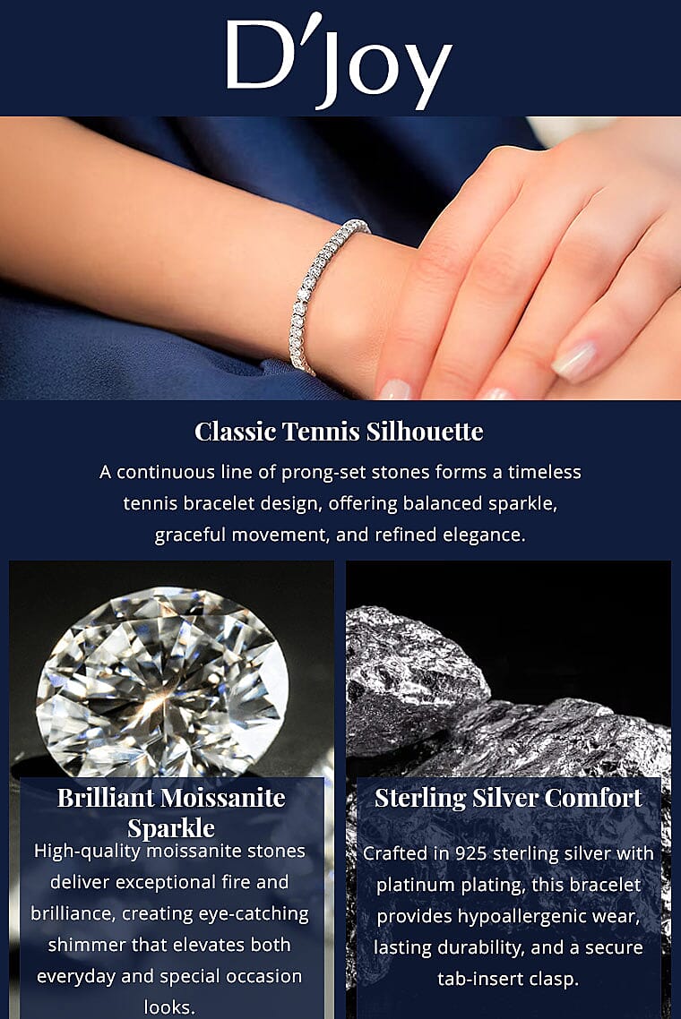 D'Joy Moissanite 4.90 ctw Tennis Bracelet, Platinum Over Sterling Silver Bracelet, Moissanite Jewelry, Gifts For Her (6.50 In) Banner