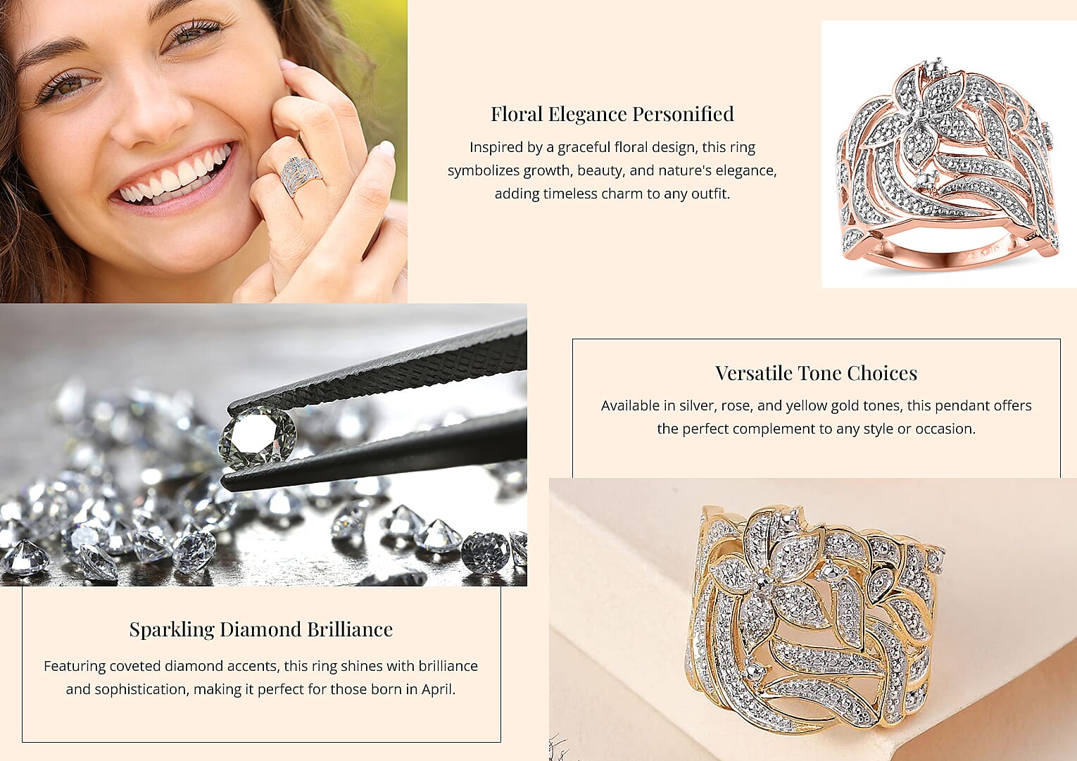 Karis Diamond Accent Floral Ring in Platinum Bond Banner