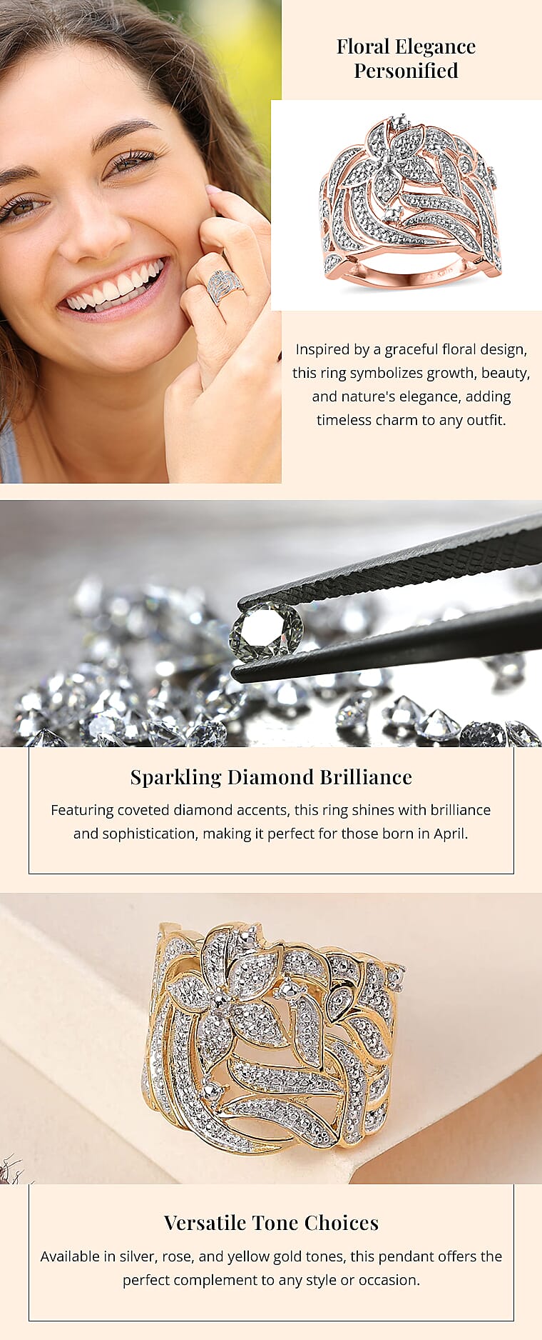 Karis Diamond Accent Floral Ring in Platinum BondBanner