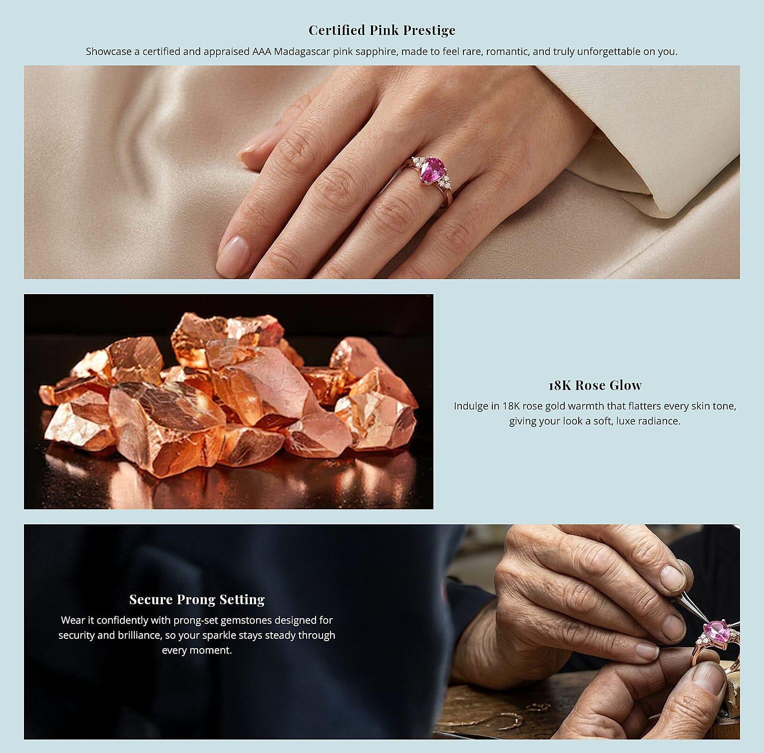 Certified & Appraised AAA Madagascar Pink Sapphire and SI Diamond 1.25 ctw Ring in Iliana 18K Rose Gold Banner