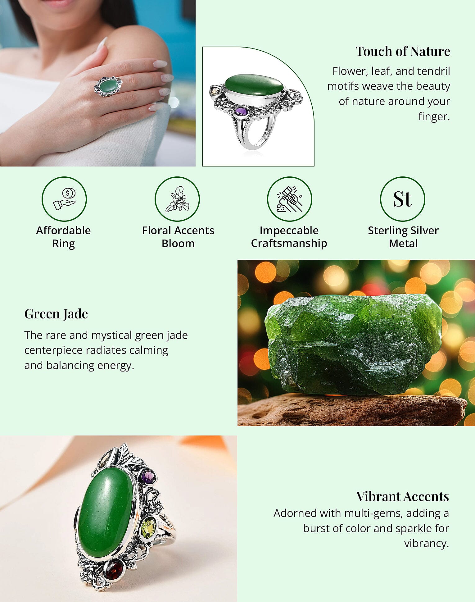 Green Jade and Multi Gemstone Ring in Sterling Silver Banner