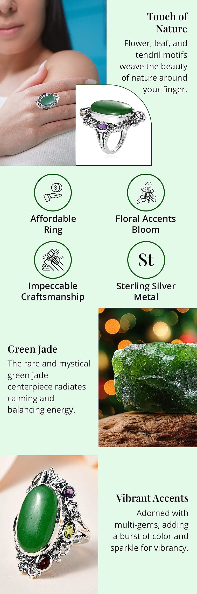 Green Jade and Multi Gemstone Ring in Sterling Silver Banner