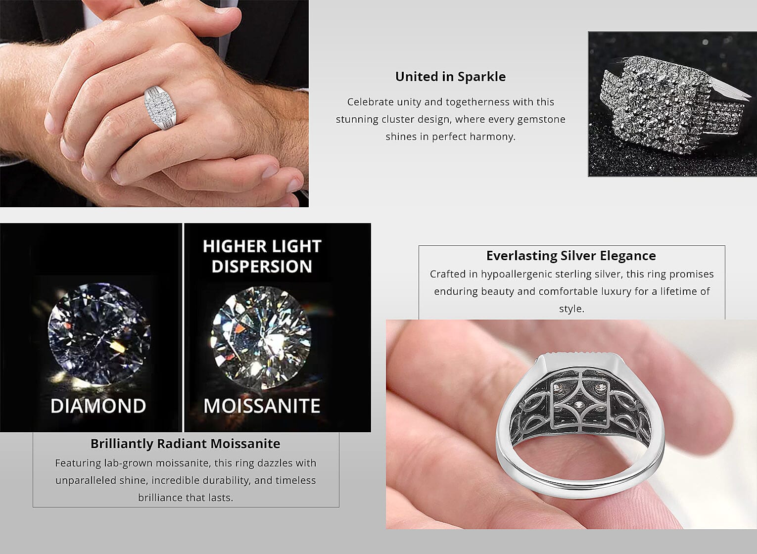 Moissanite Men's Ring in Platinum Over Sterling Silver Banner