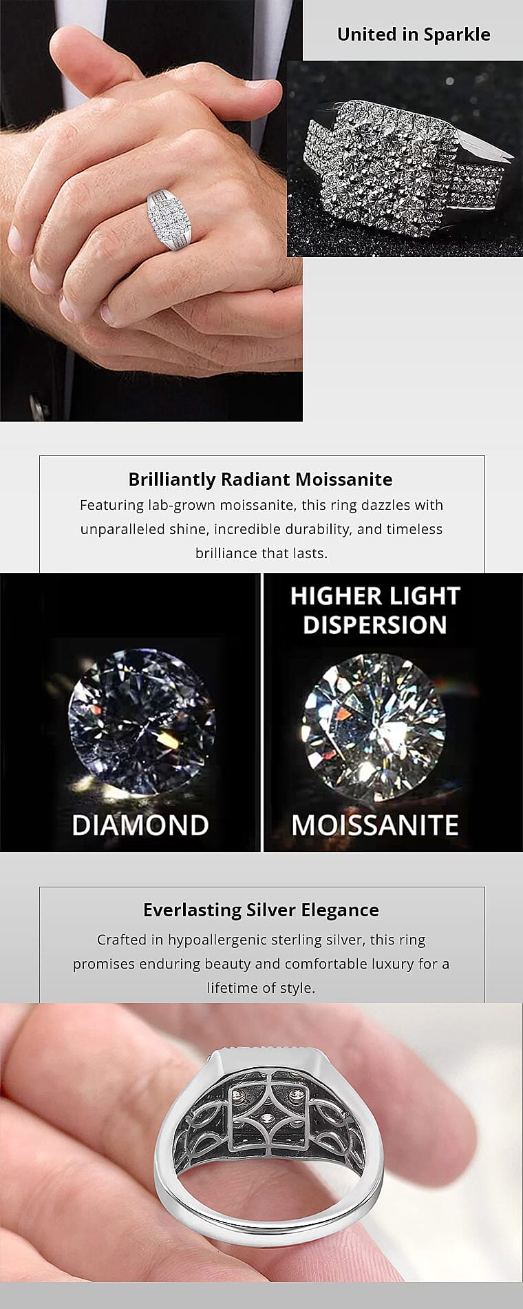 Moissanite Men's Ring in Platinum Over Sterling Silver Banner