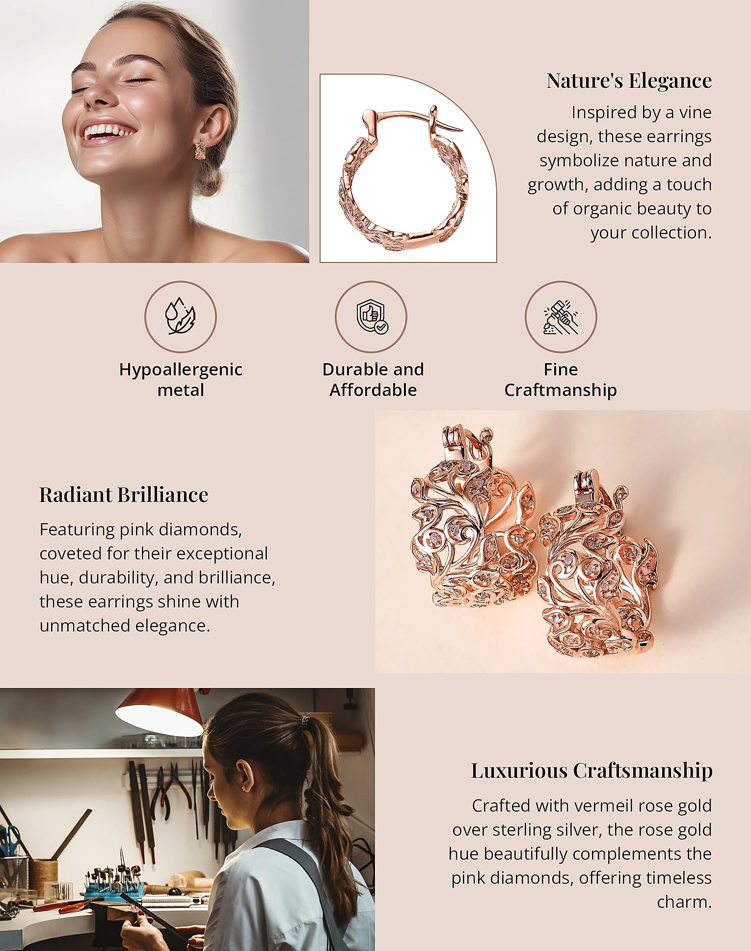 Natural Pink Diamond Hoop Earrings in Vermeil Rose Gold Over Sterling Silver Banner