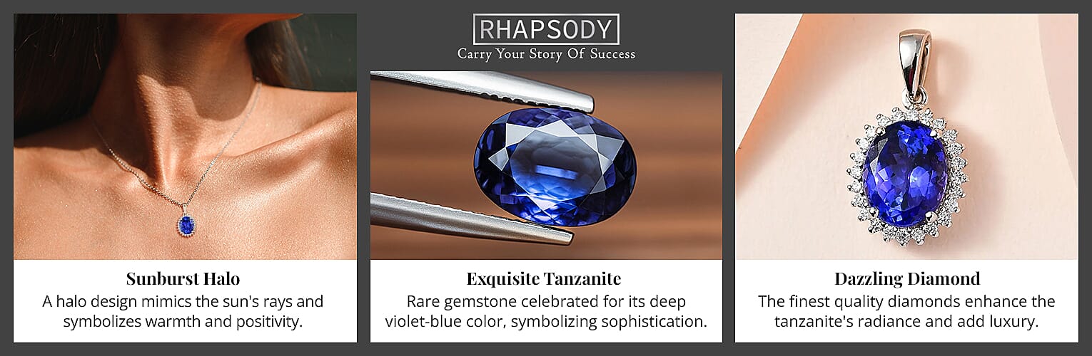 AAAA Tanzanite and E-F VS Diamond Halo Pendant Banner