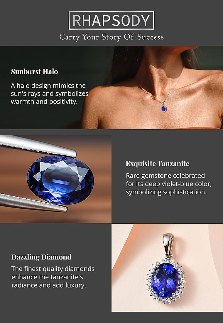 AAAA Tanzanite and E-F VS Diamond Halo Pendant Banner