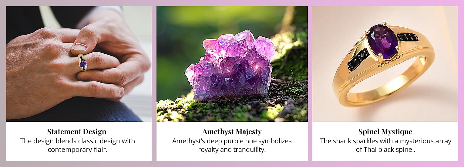 Amethyst and Thai Black Spinel Men's Signet Ring Banner