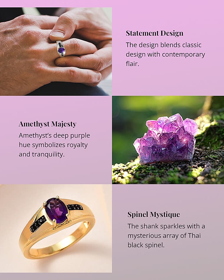 Amethyst and Thai Black Spinel Men's Signet Ring Banner