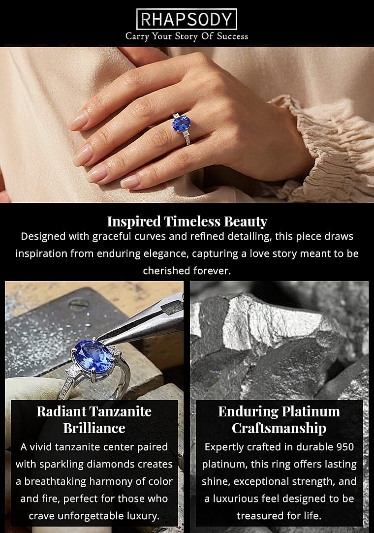 Certified & Appraised Rhapsody AAAA Tanzanite and E-F VS Diamond 2.85 ctw Ring in 950 Platinum 4.35 Grams Banner