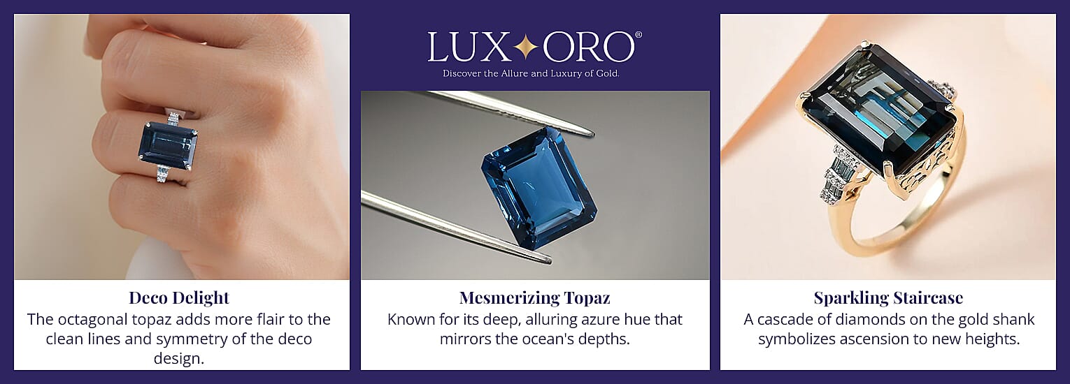 Luxoro London Blue Topaz, Blue and White Diamond Ring Banner
