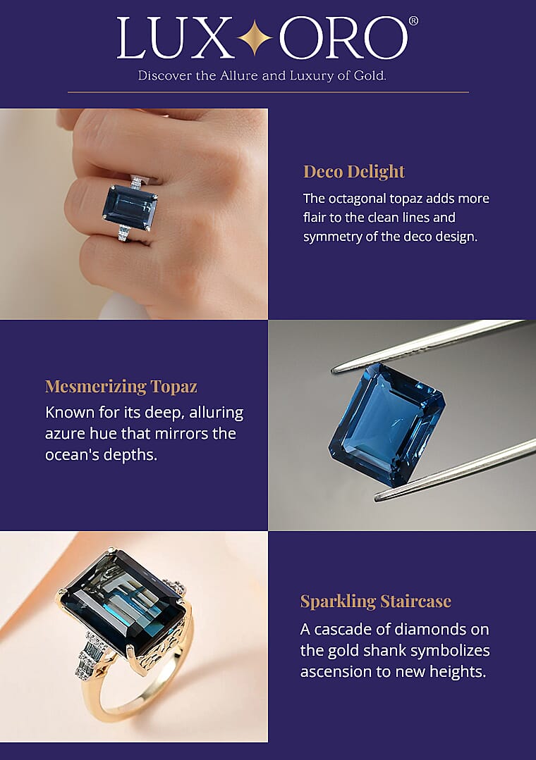 Luxoro London Blue Topaz, Blue and White Diamond Ring Banner