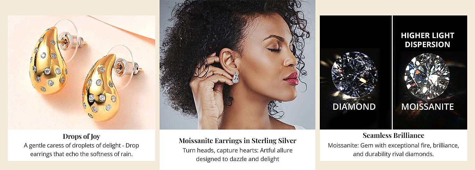 Moissanite Rain Drop Statement Earrings in Sterling Silver Banner