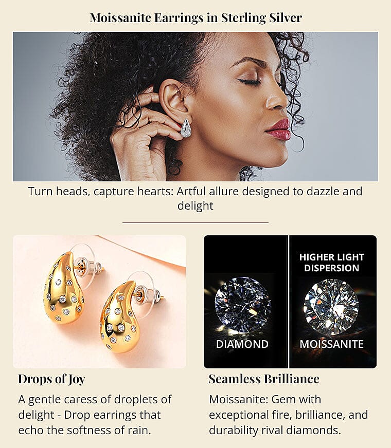 Moissanite Rain Drop Statement Earrings in Sterling Silver Banner