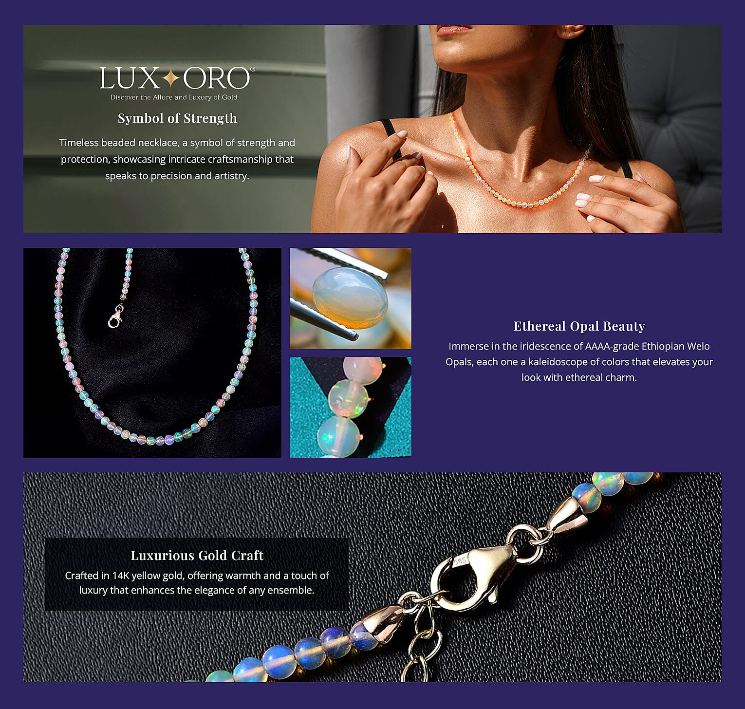 Luxoro AAAA Ethiopian Welo Opal Beaded Necklace in 14K Yellow Gold Banner